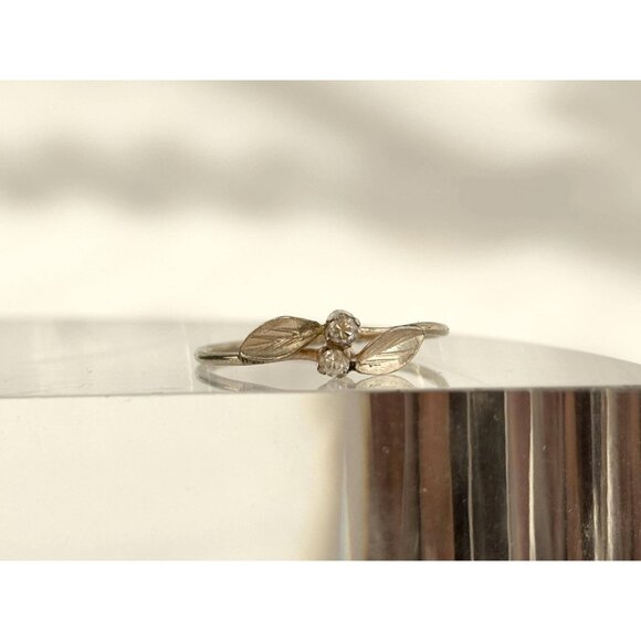 Dainty Double Lead & Gemstone 925 Sterling Silver Vintage Ring - sz 6.5 - Picture 4 of 9